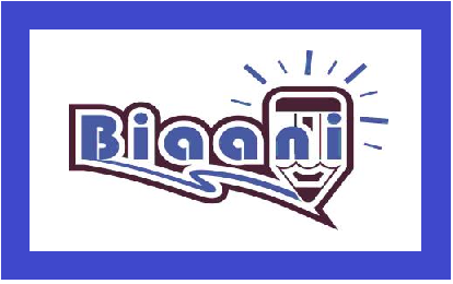 Logotipo de Papelería Biaani con diseño de lápiz sonriente y tipografía azul